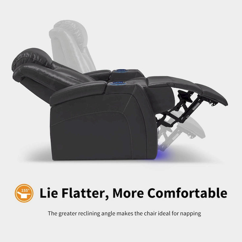 Fauteuil inclinable électrique MCombo, Siège de cinéma maison avec appui-tête réglable et tablette, Cuir respirant HTS422