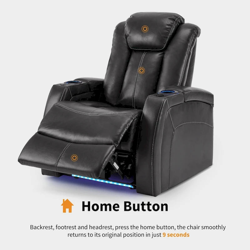 Fauteuil inclinable électrique MCombo, Siège de cinéma maison avec appui-tête réglable et tablette, Cuir respirant HTS422