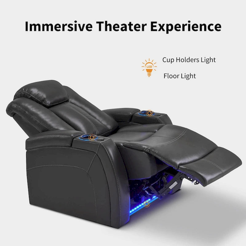Fauteuil inclinable électrique MCombo, Siège de cinéma maison avec appui-tête réglable et tablette, Cuir respirant HTS422