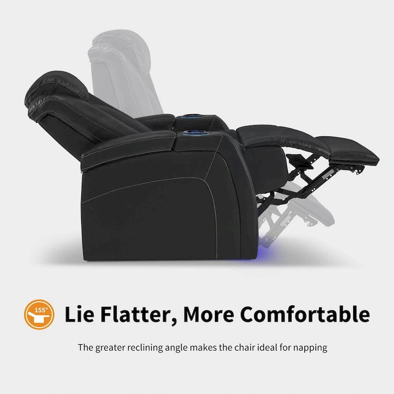 Fauteuil inclinable électrique MCombo, Siège de cinéma maison avec appui-tête réglable et tablette, Cuir respirant HTS422