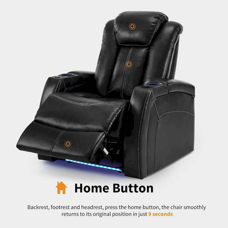 Fauteuil inclinable électrique MCombo, Siège de cinéma maison avec appui-tête réglable et tablette, Cuir respirant HTS422