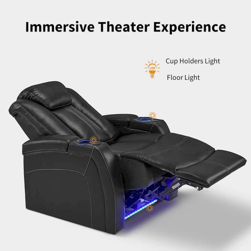 Fauteuil inclinable électrique MCombo, Siège de cinéma maison avec appui-tête réglable et tablette, Cuir respirant HTS422