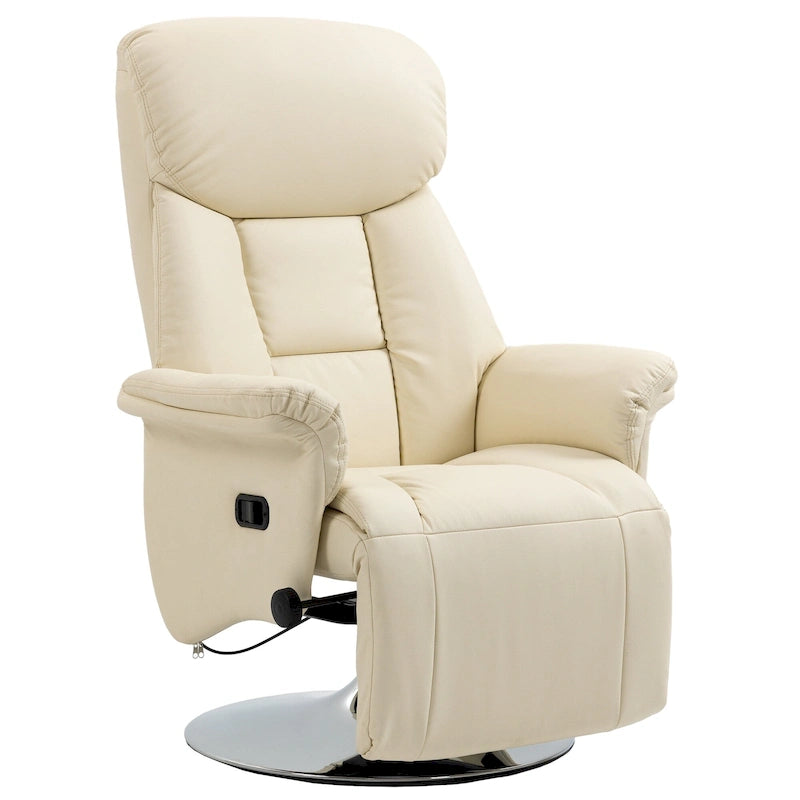 Fauteuil inclinable pour adultes, fauteuil inclinable pivotant réglable avec repose-pieds, accoudoirs rembourrés, revêtement en cuir PU et base en acier