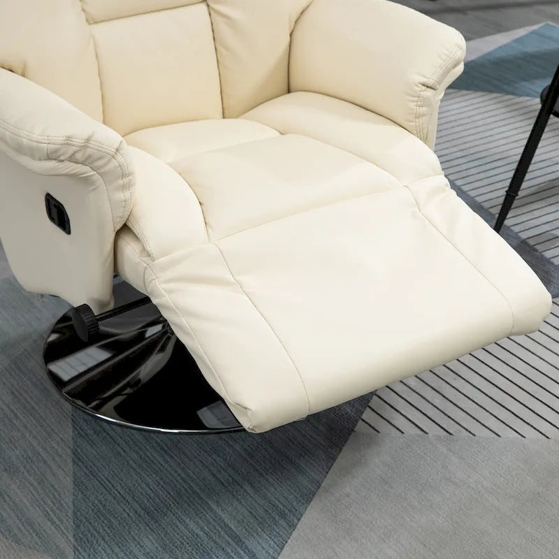 Fauteuil inclinable pour adultes, fauteuil inclinable pivotant réglable avec repose-pieds, accoudoirs rembourrés, revêtement en cuir PU et base en acier