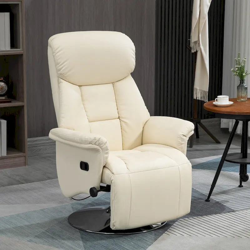 Fauteuil inclinable pour adultes, fauteuil inclinable pivotant réglable avec repose-pieds, accoudoirs rembourrés, revêtement en cuir PU et base en acier