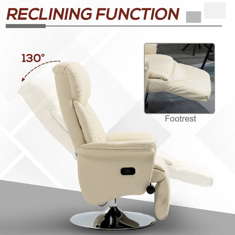 Fauteuil inclinable pour adultes, fauteuil inclinable pivotant réglable avec repose-pieds, accoudoirs rembourrés, revêtement en cuir PU et base en acier