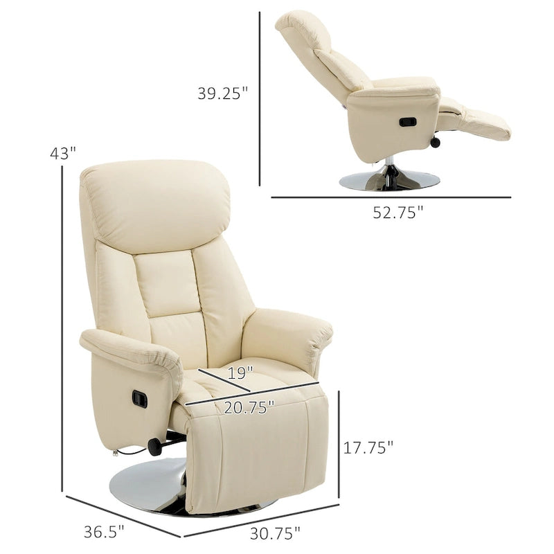 Fauteuil inclinable pour adultes, fauteuil inclinable pivotant réglable avec repose-pieds, accoudoirs rembourrés, revêtement en cuir PU et base en acier
