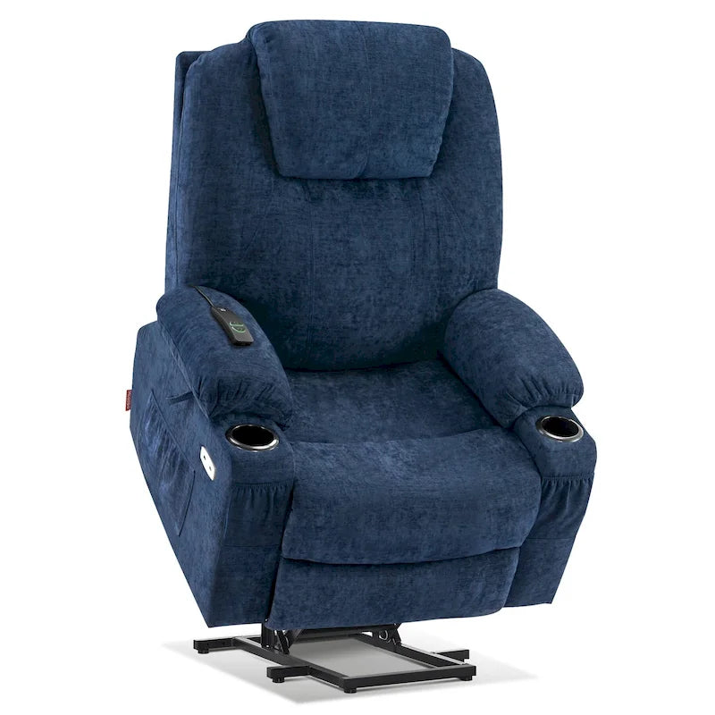 Fauteuil inclinable MCombo Large Power Lift avec massage, porte-gobelets, repose-pieds étendu, tissu 7516