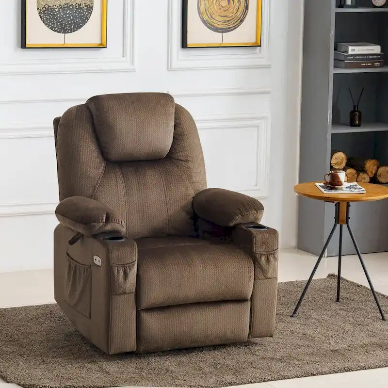 Fauteuil inclinable MCombo Large Power Lift avec massage, porte-gobelets, repose-pieds étendu, tissu 7516