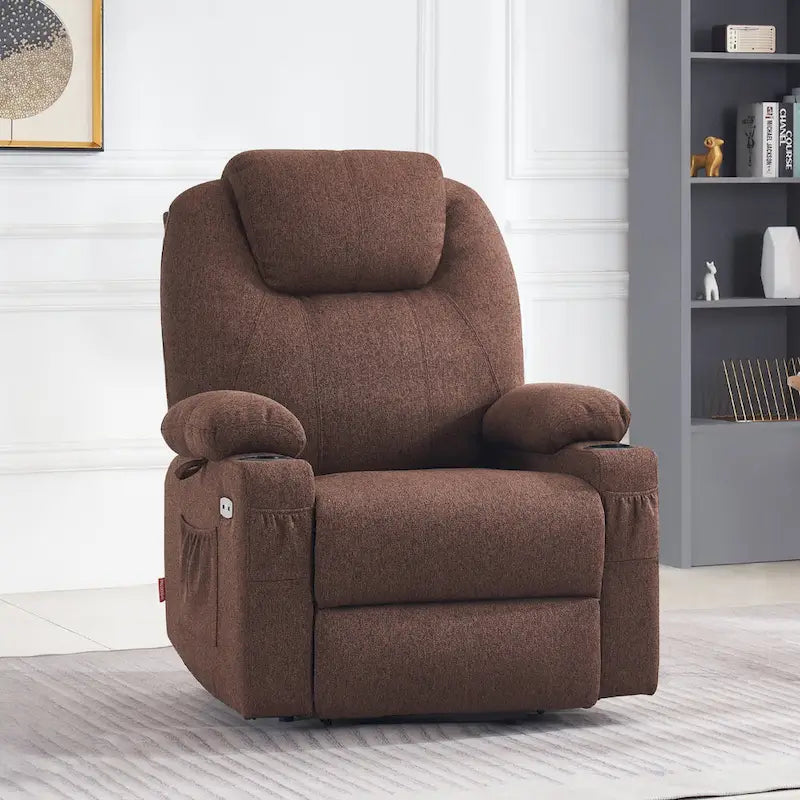 Fauteuil inclinable MCombo Large Power Lift avec massage, porte-gobelets, repose-pieds étendu, tissu 7516