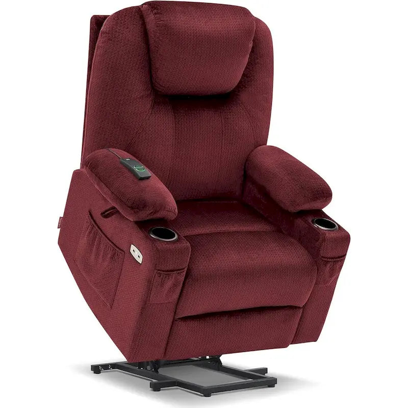 Fauteuil inclinable MCombo Large Power Lift avec massage, porte-gobelets, repose-pieds étendu, tissu 7516