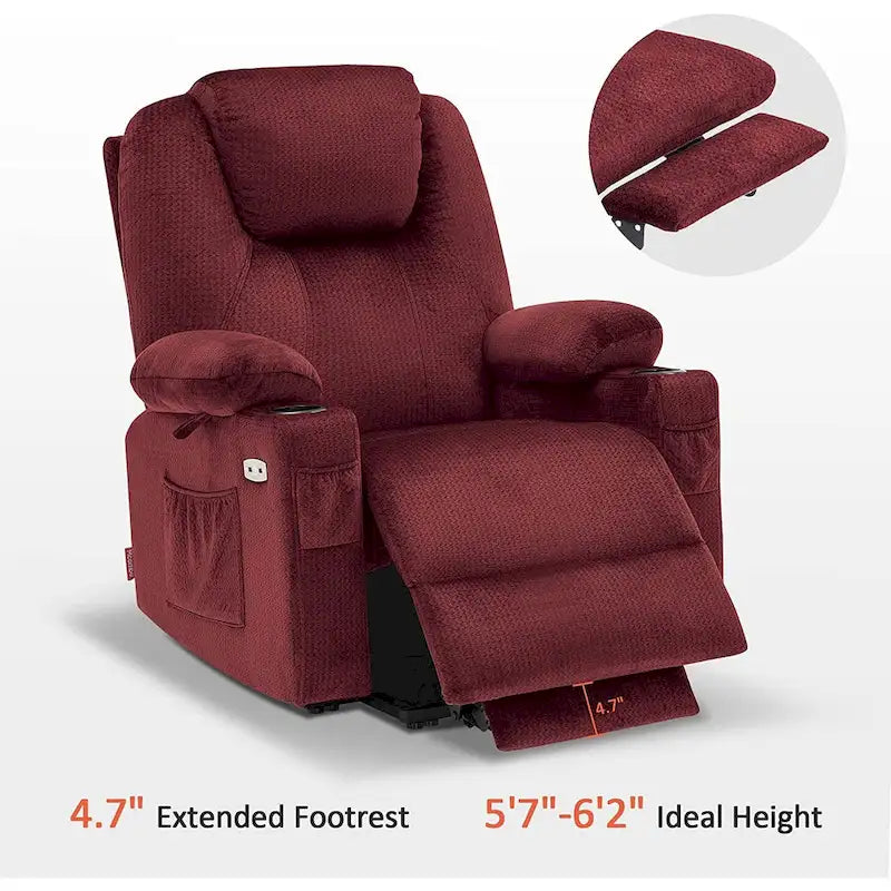 Fauteuil inclinable MCombo Large Power Lift avec massage, porte-gobelets, repose-pieds étendu, tissu 7516