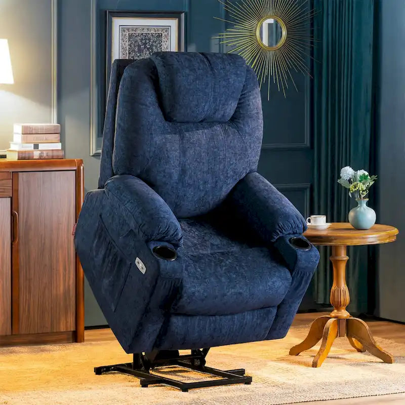 Fauteuil inclinable MCombo Large Power Lift avec massage, porte-gobelets, repose-pieds étendu, tissu 7516