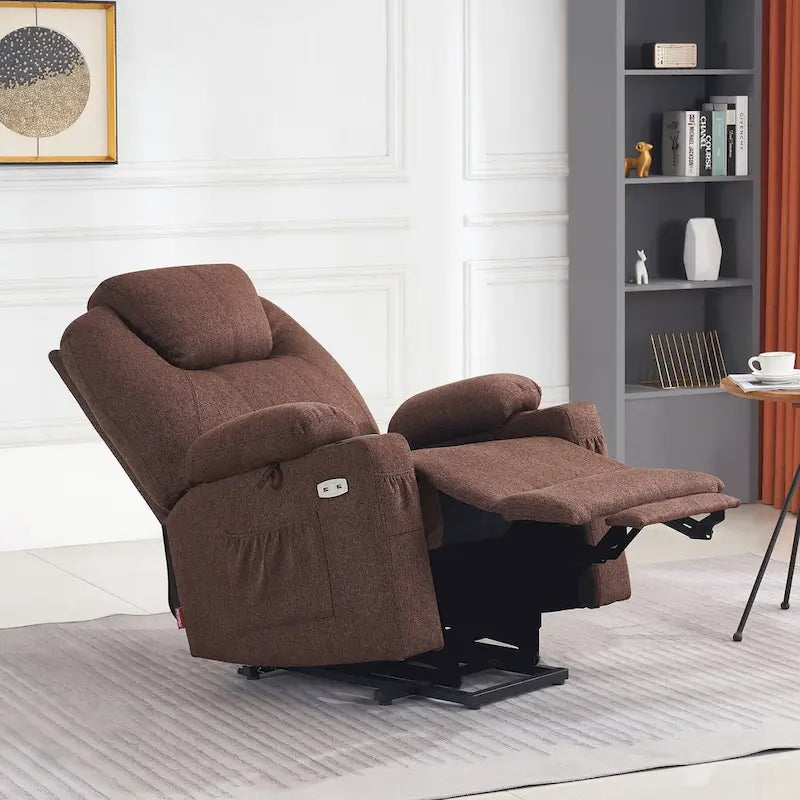 Fauteuil inclinable MCombo Large Power Lift avec massage, porte-gobelets, repose-pieds étendu, tissu 7516