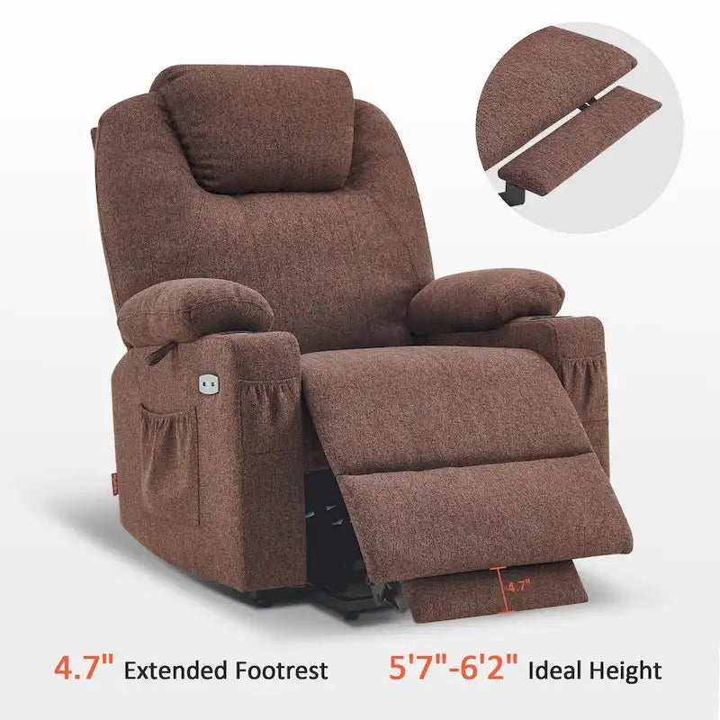 Fauteuil inclinable MCombo Large Power Lift avec massage, porte-gobelets, repose-pieds étendu, tissu 7516