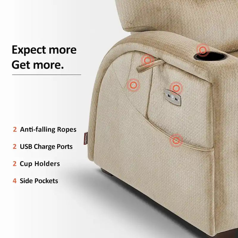 Fauteuil inclinable zéro gravité MCombo Power avec appui-tête réglable pour salon, tissu ZG334