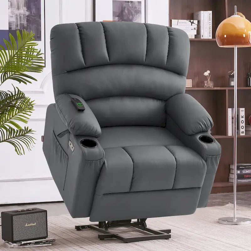 Fauteuil inclinable électrique MCombo avec massage et chauffage, en similicuir R7096 (Taille moyenne-large)