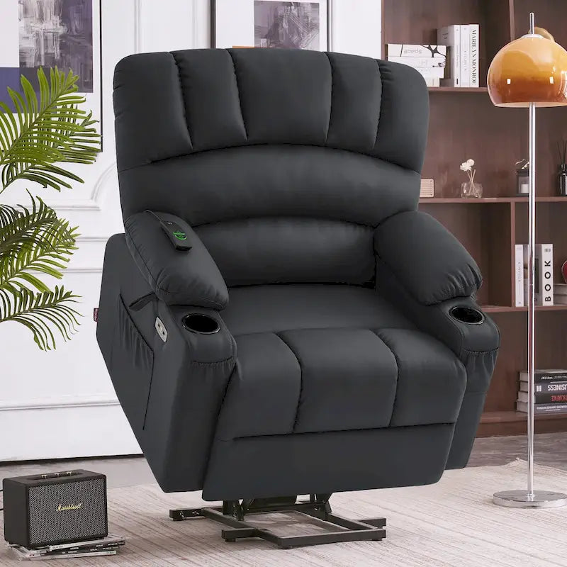 Fauteuil inclinable électrique MCombo avec massage et chauffage, en similicuir R7096 (Taille moyenne-large)