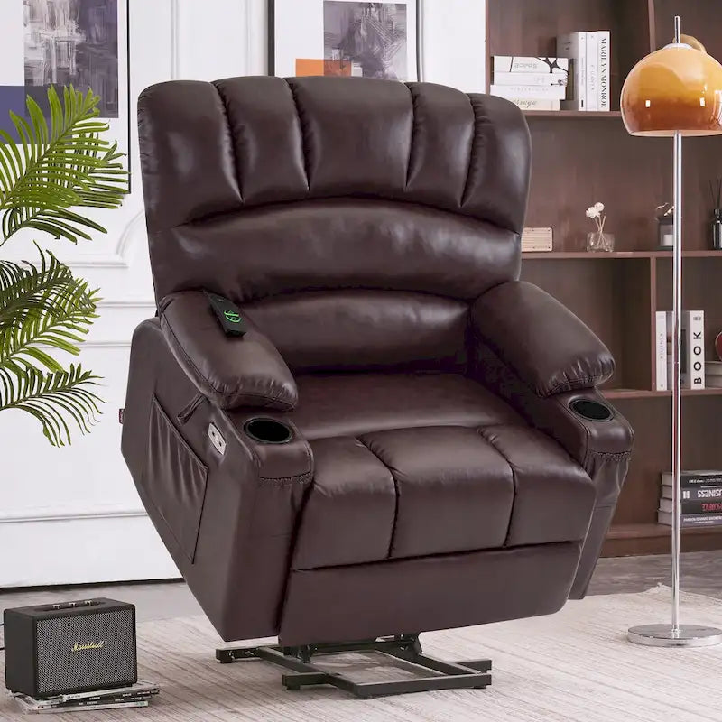 Fauteuil inclinable électrique MCombo avec massage et chauffage, en similicuir R7096 (Taille moyenne-large)