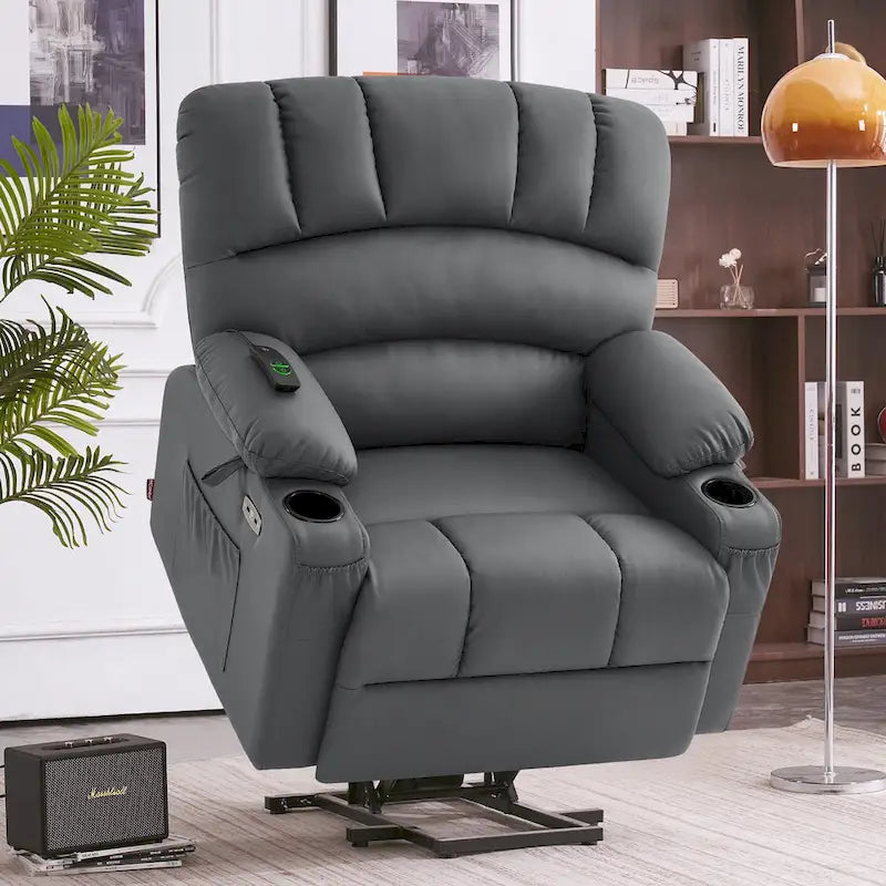 Fauteuil inclinable électrique MCombo avec massage et chauffage, en similicuir R7096 (Taille moyenne-large)
