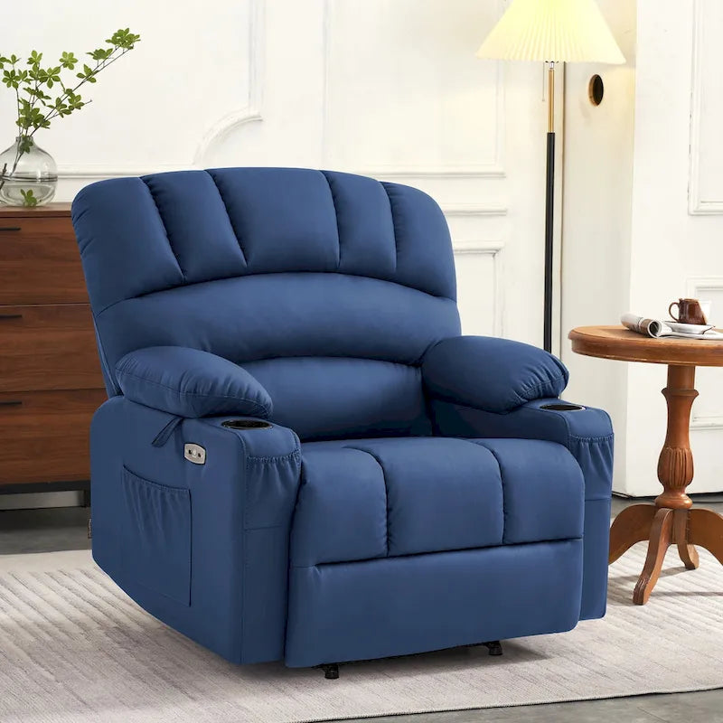 Fauteuil inclinable électrique MCombo avec massage et chauffage, en similicuir R7096 (Taille moyenne-large)