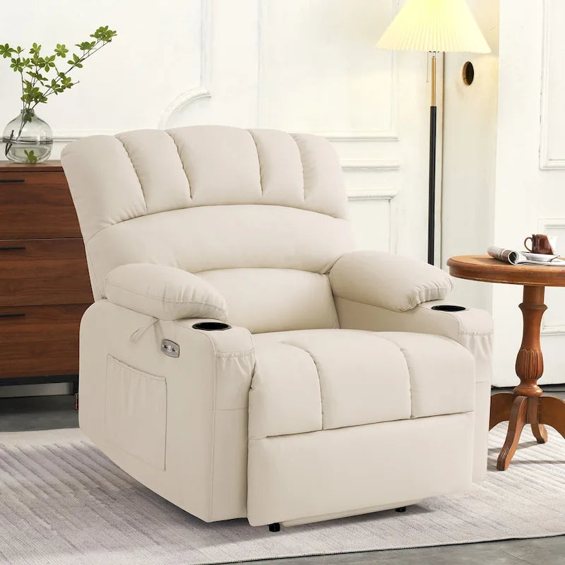 Fauteuil inclinable électrique MCombo avec massage et chauffage, en similicuir R7096 (Taille moyenne-large)
