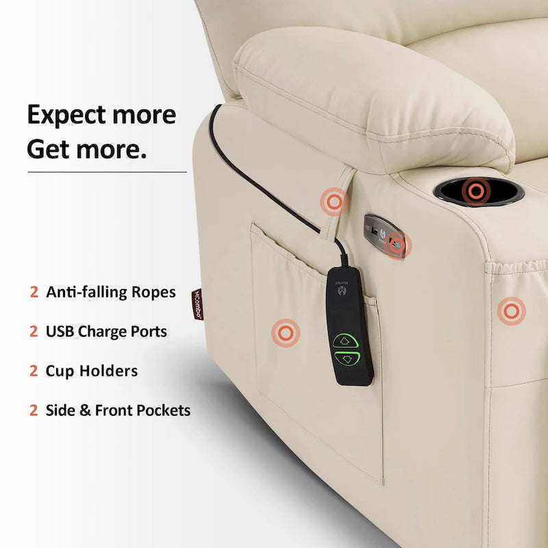 Fauteuil inclinable électrique MCombo avec massage et chauffage, en similicuir R7096 (Taille moyenne-large)