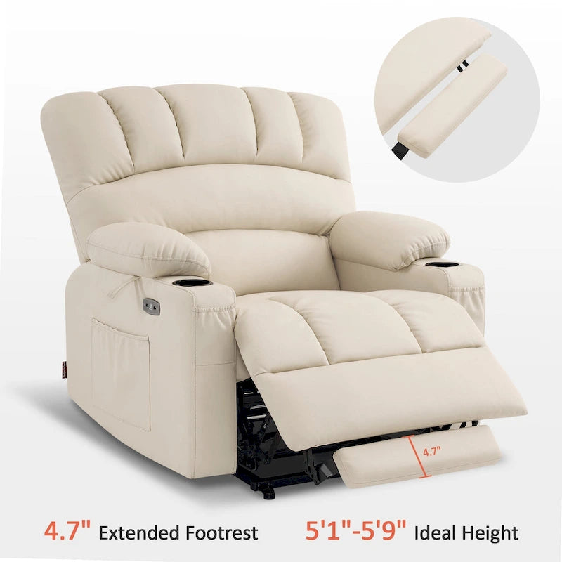 Fauteuil inclinable électrique MCombo avec massage et chauffage, en similicuir R7096 (Taille moyenne-large)