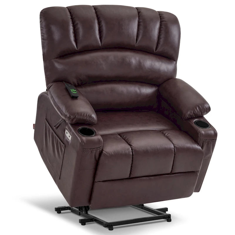 Fauteuil inclinable électrique MCombo avec massage et chauffage, en similicuir R7096 (Taille moyenne-large)