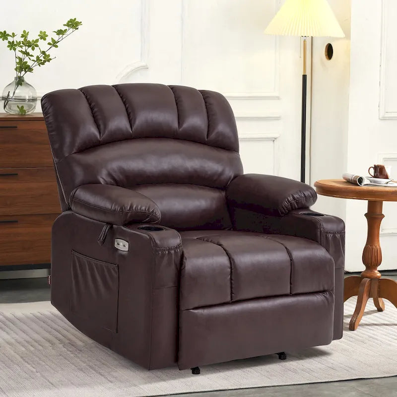 Fauteuil inclinable électrique MCombo avec massage et chauffage, en similicuir R7096 (Taille moyenne-large)