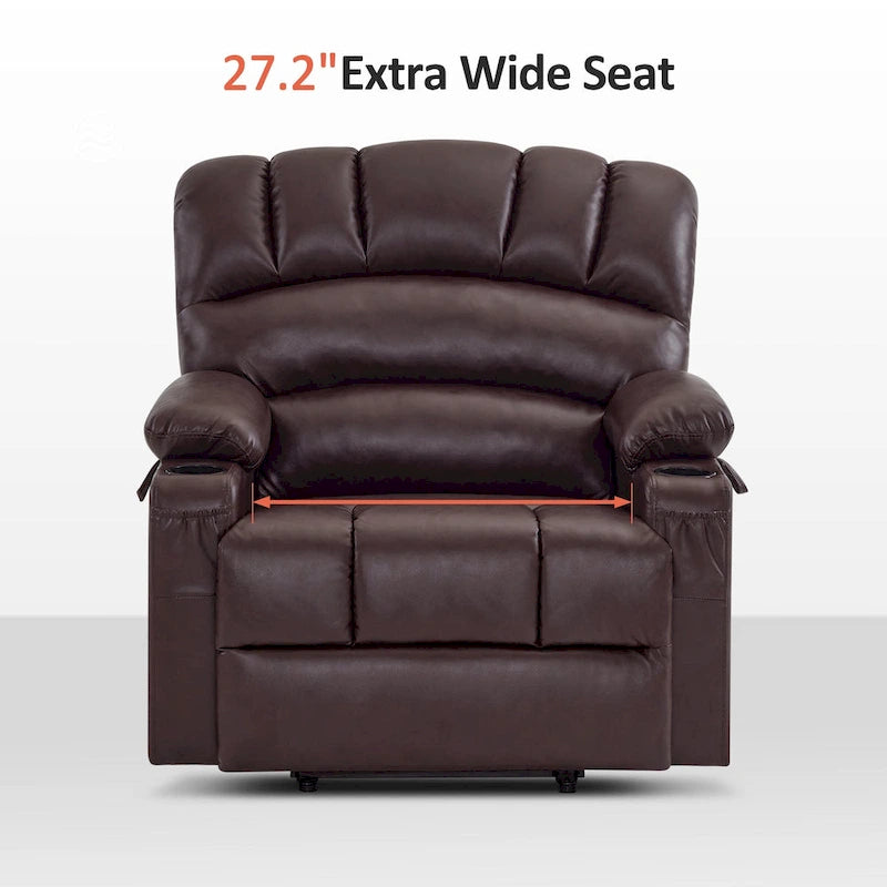 Fauteuil inclinable électrique MCombo avec massage et chauffage, en similicuir R7096 (Taille moyenne-large)