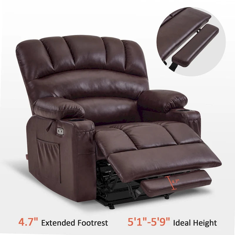 Fauteuil inclinable électrique MCombo avec massage et chauffage, en similicuir R7096 (Taille moyenne-large)
