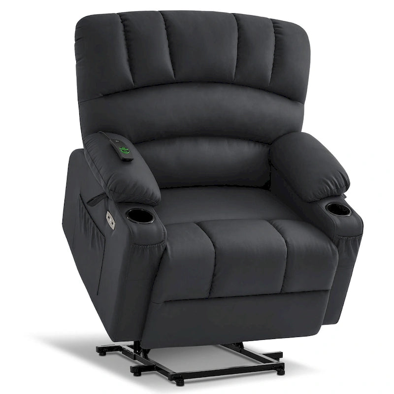 Fauteuil inclinable électrique MCombo avec massage et chauffage, en similicuir R7096 (Taille moyenne-large)