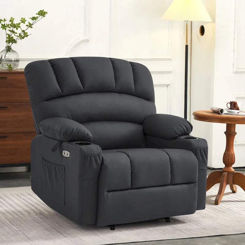 Fauteuil inclinable électrique MCombo avec massage et chauffage, en similicuir R7096 (Taille moyenne-large)