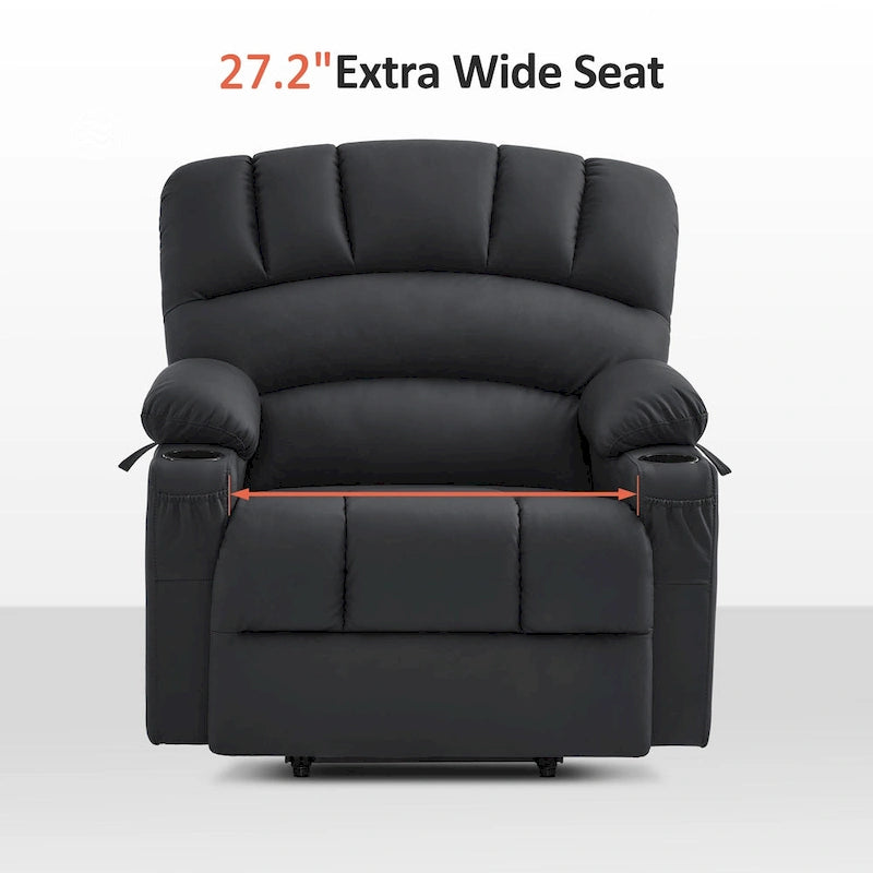 Fauteuil inclinable électrique MCombo avec massage et chauffage, en similicuir R7096 (Taille moyenne-large)
