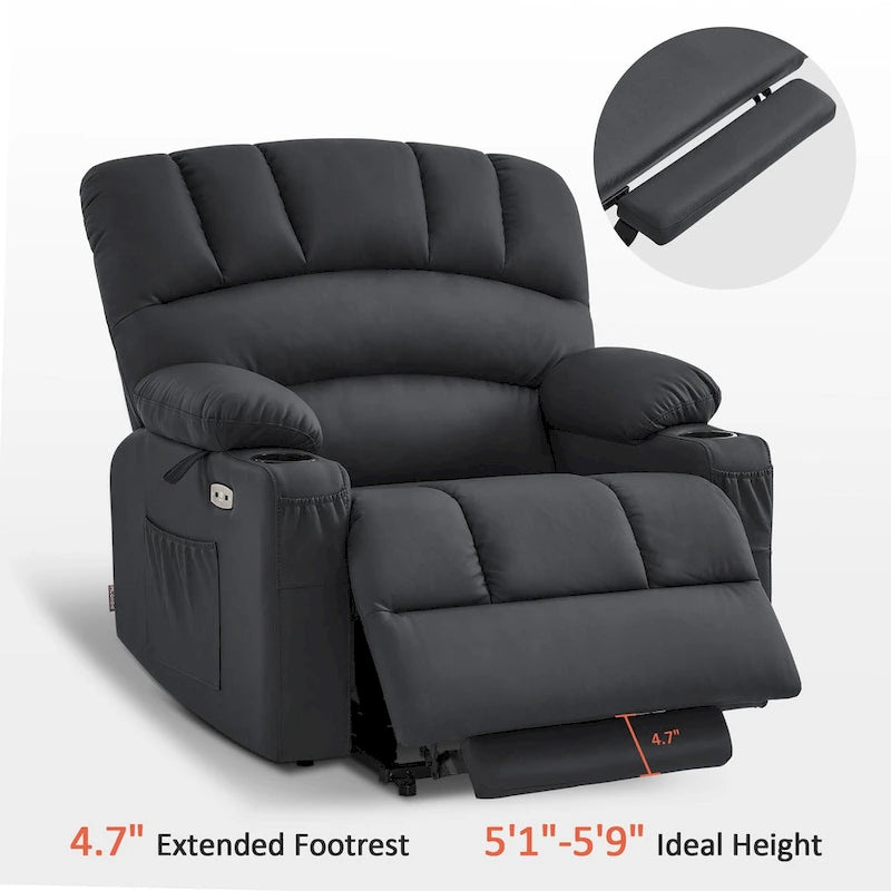 Fauteuil inclinable électrique MCombo avec massage et chauffage, en similicuir R7096 (Taille moyenne-large)