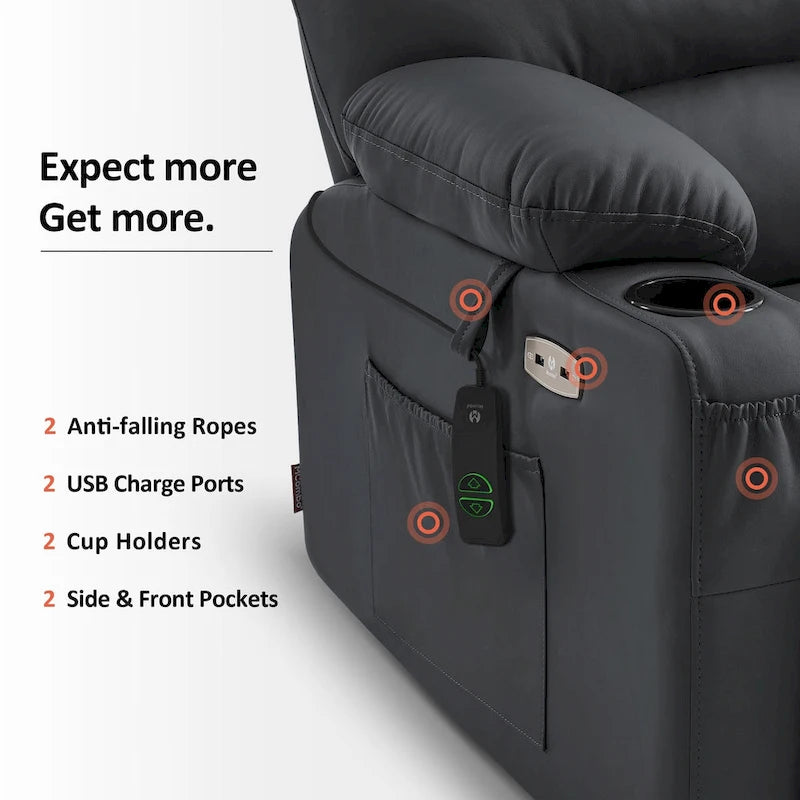 Fauteuil inclinable électrique MCombo avec massage et chauffage, en similicuir R7096 (Taille moyenne-large)