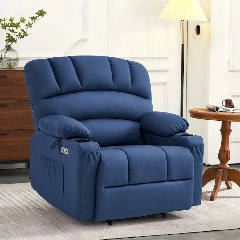Fauteuil inclinable électrique MCombo avec massage et chauffage, en similicuir R7096 (Taille moyenne-large)