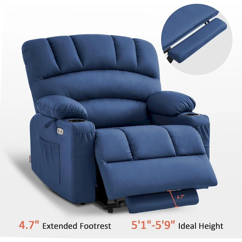 Fauteuil inclinable électrique MCombo avec massage et chauffage, en similicuir R7096 (Taille moyenne-large)