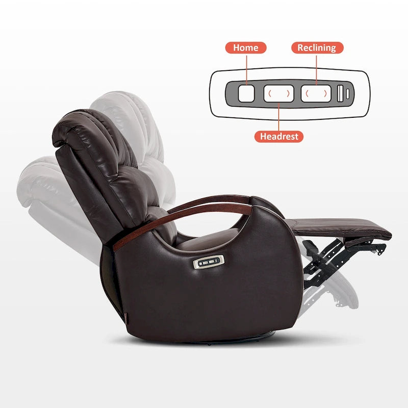 Fauteuil inclinable, pivotant et berçant motorisé MCombo avec têtière réglable pour chambre de bébé, en similicuir PR616