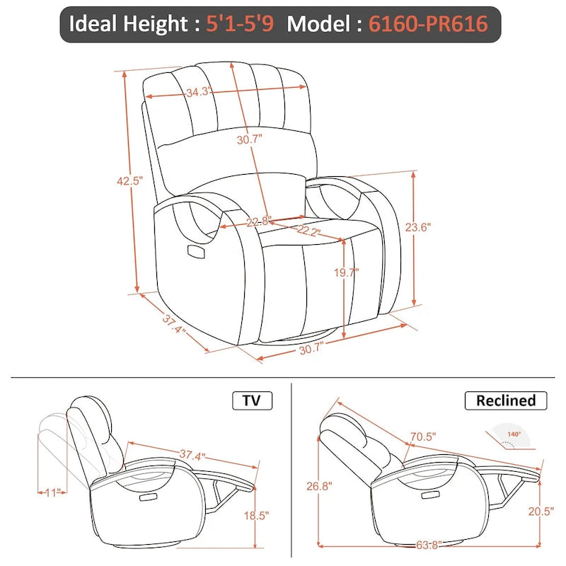 Fauteuil inclinable, pivotant et berçant motorisé MCombo avec têtière réglable pour chambre de bébé, en similicuir PR616