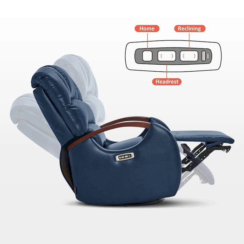Fauteuil inclinable, pivotant et berçant motorisé MCombo avec têtière réglable pour chambre de bébé, en similicuir PR616