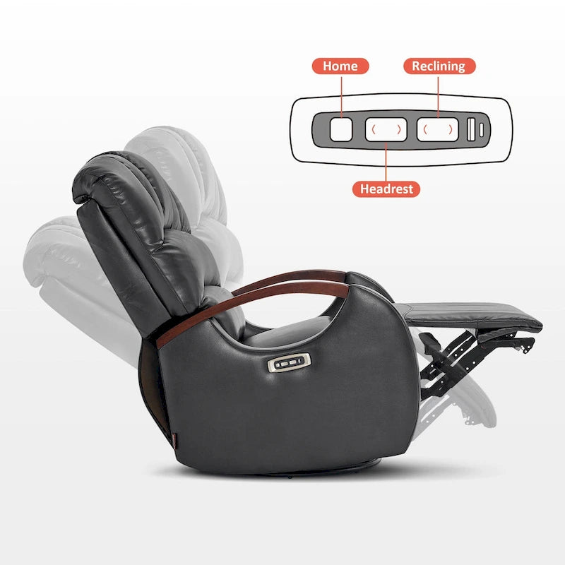 Fauteuil inclinable, pivotant et berçant motorisé MCombo avec têtière réglable pour chambre de bébé, en similicuir PR616
