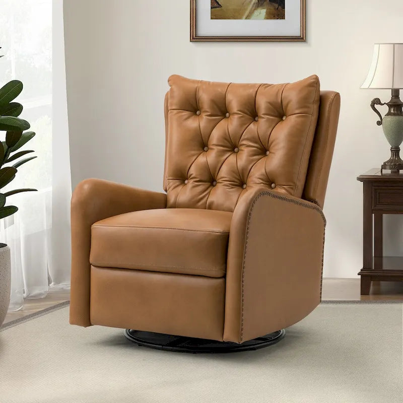 Fauteuil inclinable Jordano Mid-century en cuir véritable avec base en métal par HULALA HOME