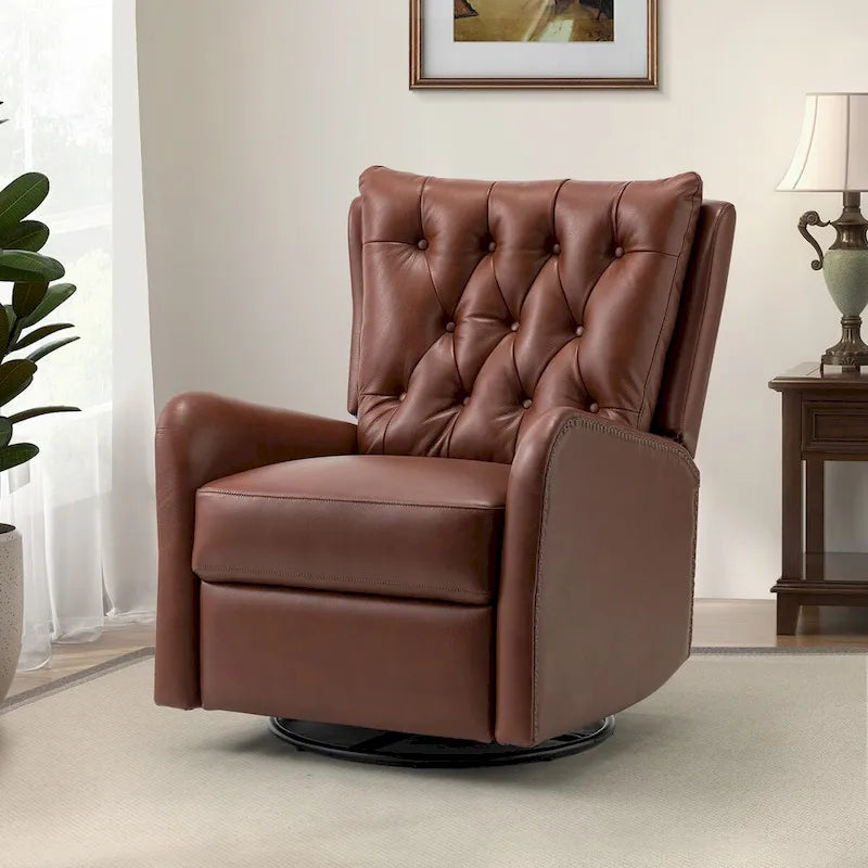 Fauteuil inclinable Jordano Mid-century en cuir véritable avec base en métal par HULALA HOME
