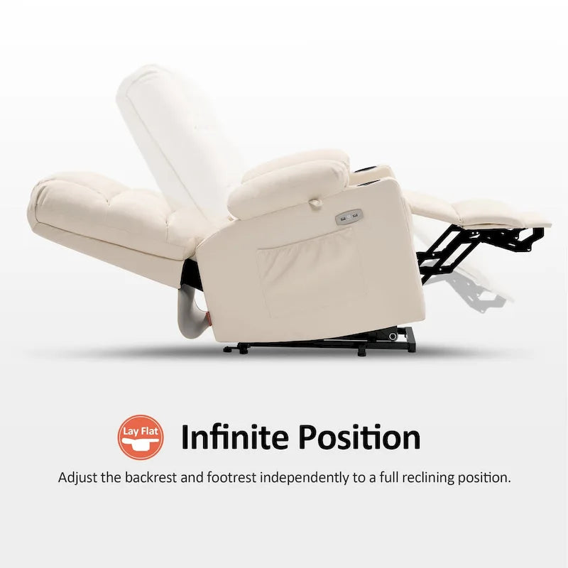 Fauteuil inclinable MCombo Medium Power Lift à double moteur avec massage et chauffage pour personnes âgées, similicuir 7679