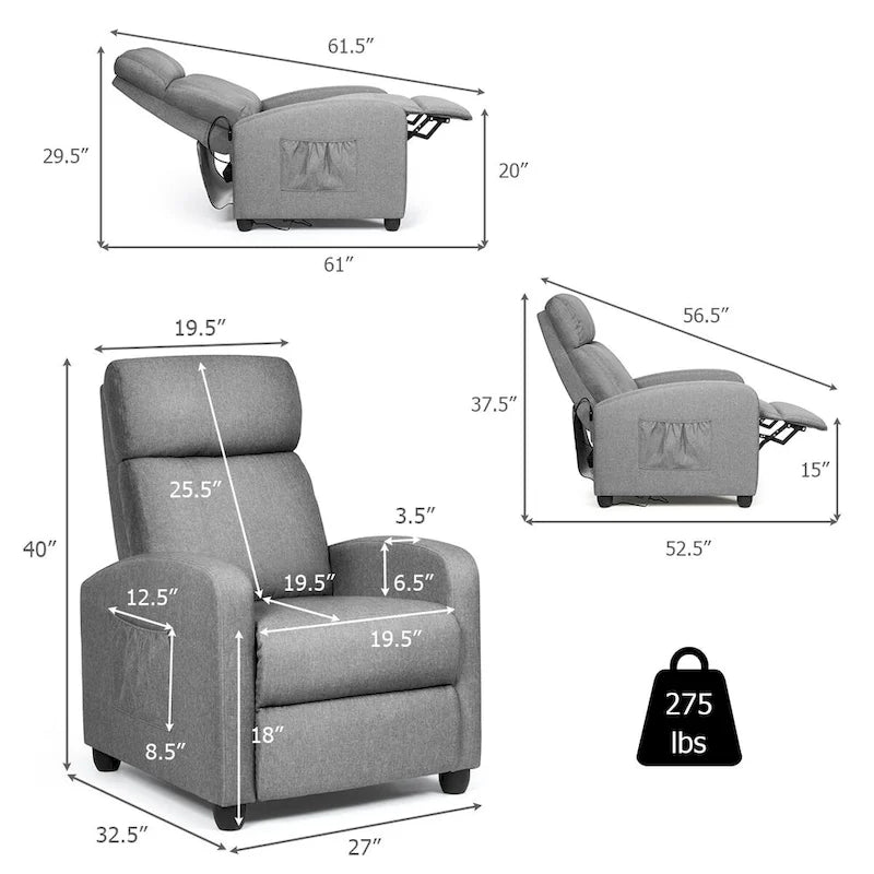 Fauteuil inclinable massant, canapé simple ergonomique réglable et rembourré