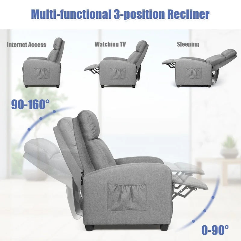 Fauteuil inclinable massant, canapé simple ergonomique réglable et rembourré