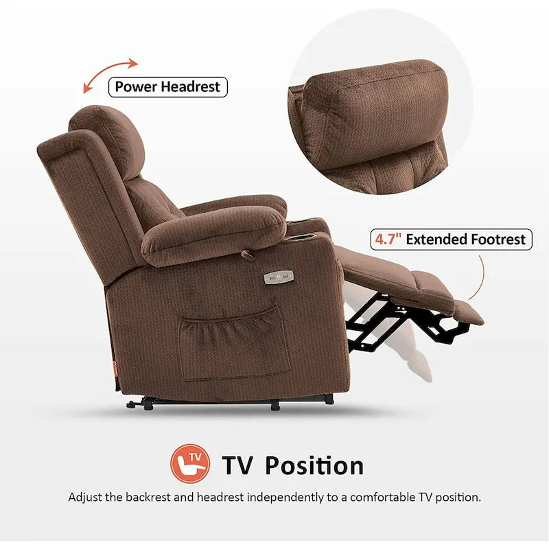 Fauteuil inclinable MCombo Lay Flat avec appuie-tête électrique pour personnes âgées de petite taille, fauteuil élévateur à position infinie, tissu 7660