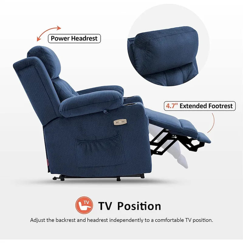 Fauteuil inclinable MCombo Lay Flat avec appuie-tête électrique pour personnes âgées de petite taille, fauteuil élévateur à position infinie, tissu 7660